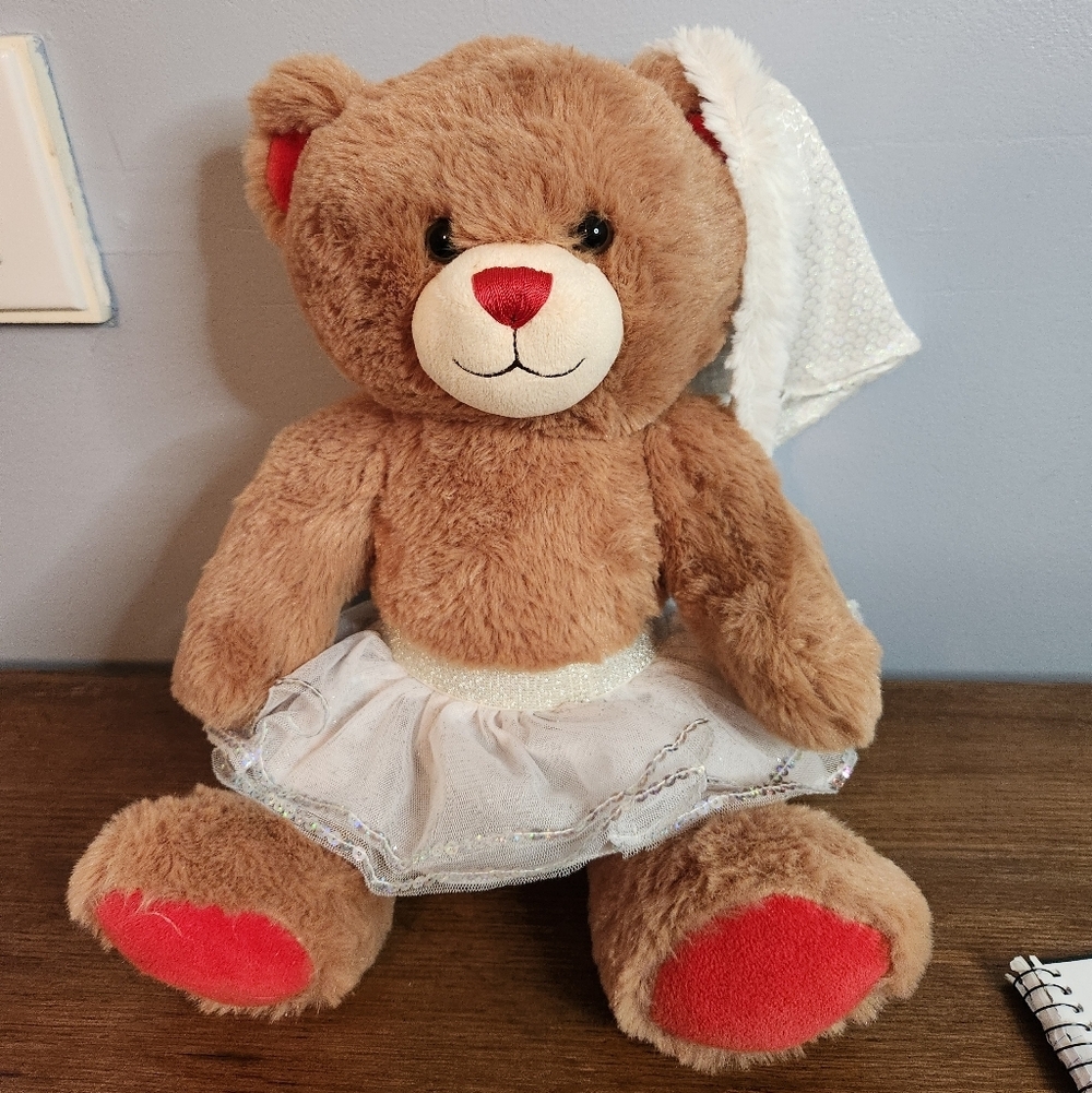 16in Build A Bear Classic Christmas Jointed Bear With White Skirt And Hat